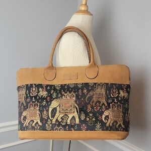 ZACAPA Elephant Horse Embroidered Tapestry Boho Weekender Travel Overnight Bag